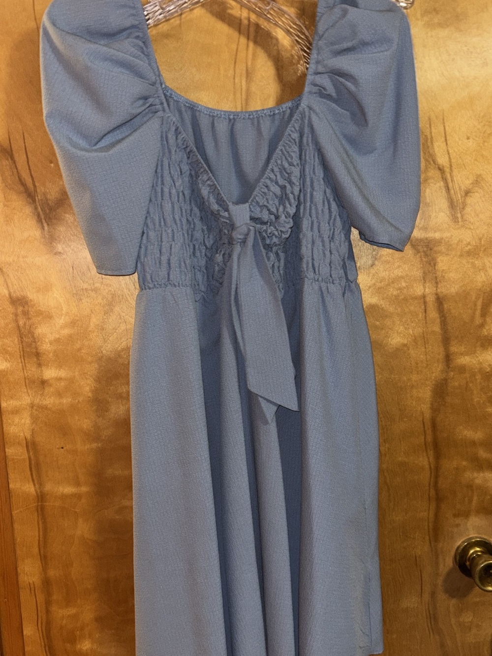SHEIN Women's Blue Puff-Sleeve Midi Dress with Tie Front